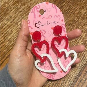 Red and White Heart Earrings